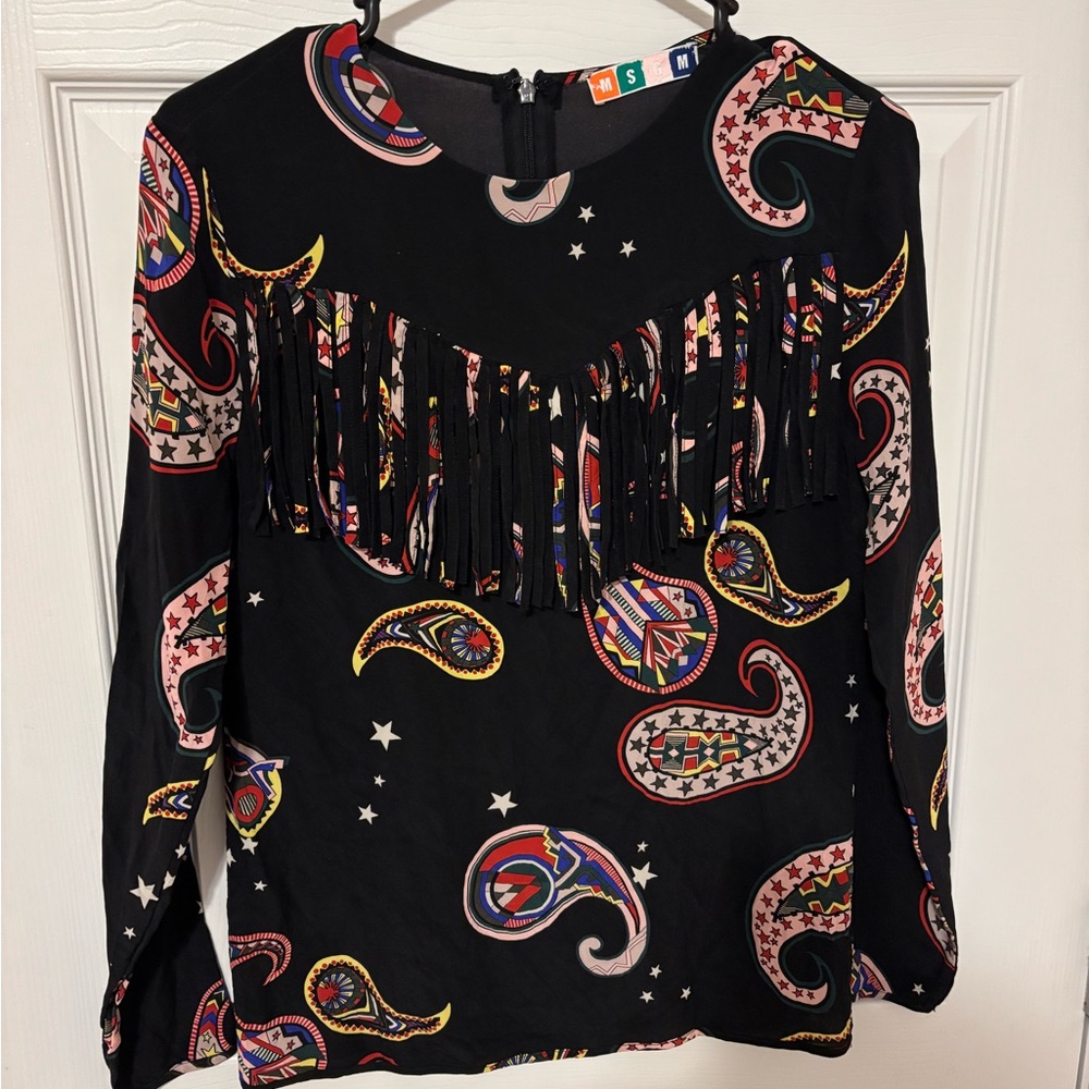 MSGM Black Paisley Fringe Blouse
